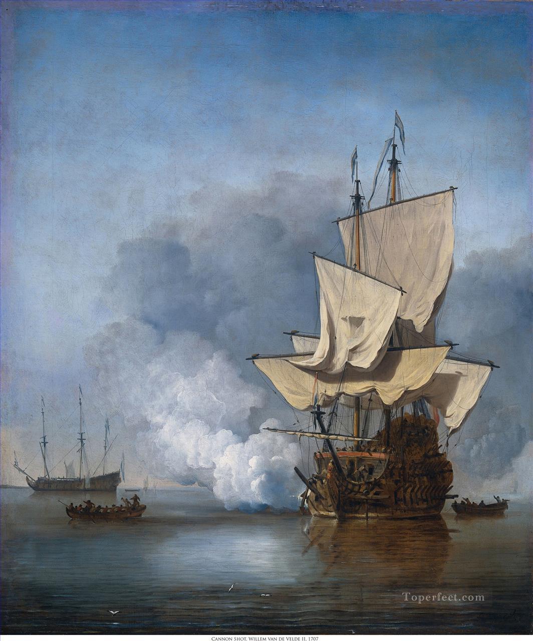 Het Kanonschot Willem van de Velde II 1707 battleships Oil Paintings